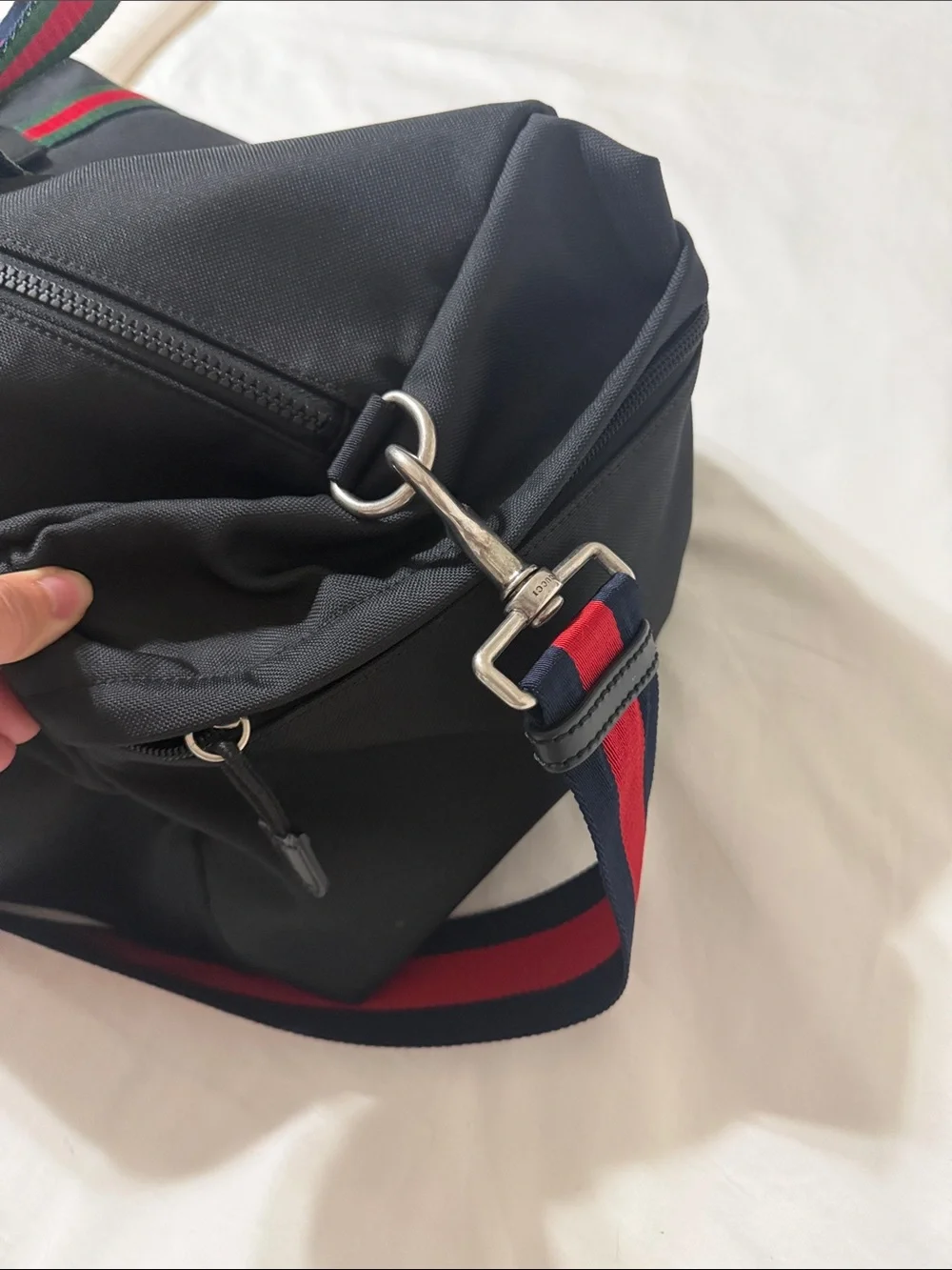 Gucci Black Duffel with Red & Green Web Straps